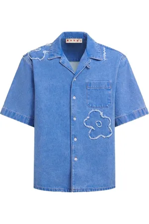 Marni Homme, Chemises, Bleu, Taille: L Chemise en denim bleu à broderies florales