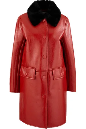 Stand Studio Femme, Manteaux, Rouge, Taille: 42 FR Manteau Verni Brillant avec Col en Fausse Fourrure