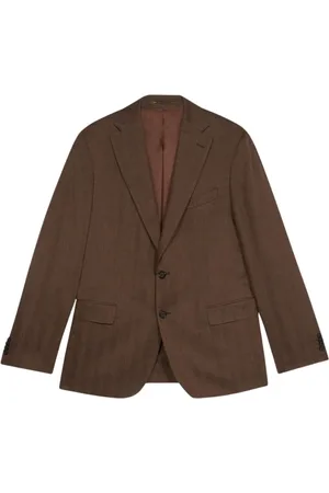 Brooks Brothers Homme, Vestes, Brun, Taille: M Blazer Marron en Laine Vierge et Lin