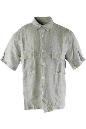 C.P. Company Homme, Chemises, Gris, Taille: S Chemise à Manches Courtes en Lin