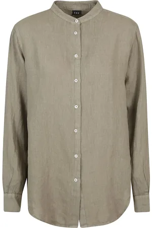 FAY Femme, Blouses et Chemises, Vert, Taille: 42 FR Chemise en Lin Vert