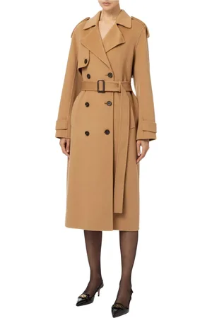 Elisabetta Franchi Femme, Manteaux, Brun, Taille: 42 FR Manteau Trench en Laine Camel