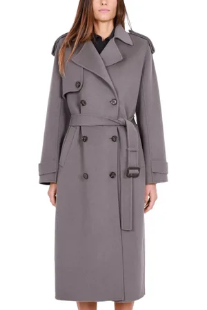 Elisabetta Franchi Femme, Manteaux, Gris, Taille: 42 FR Manteau Long Croisé en Laine Grise