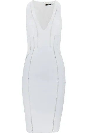 Elisabetta Franchi Femme, Robes, Blanc, Taille: 38 FR Robe Longue Col V avec Fente au Dos