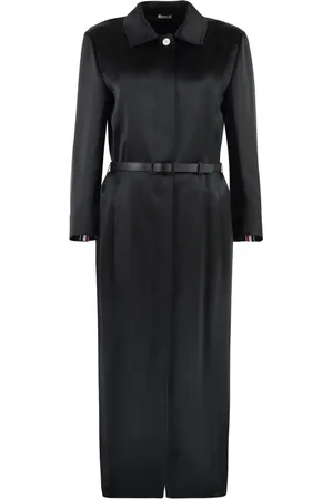 Thom Browne Femme, Manteaux, Noir, Taille: 38 FR Robe-chemise ceinturée en soie et cuir