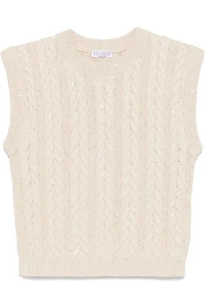 Brunello Cucinelli Femme, Pulls, , Taille: 42 FR Gilet en coton tricoté à double câble éblouissant
