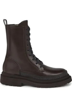 Brunello Cucinelli Femme, Chaussures, Brun, Taille: 37 EU Bottines en Cuir Lisse avec Détail Précieux
