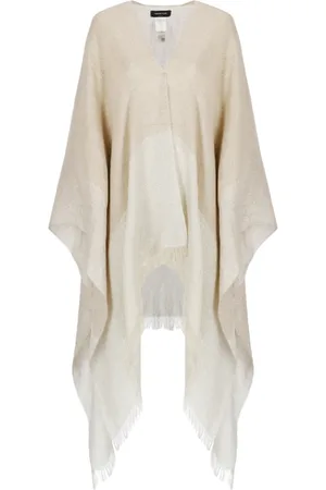 Fabiana Filippi Femme, Vestes, Jaune, Taille: ONE Size Poncho en mélange de lin avec détails de franges