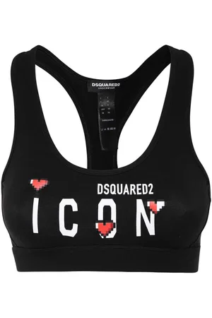 Dsquared2 Femme, Sport, Noir, Taille: 44 FR Logo Imprimé Soutien-gorge de Sport Coton Élasthanne