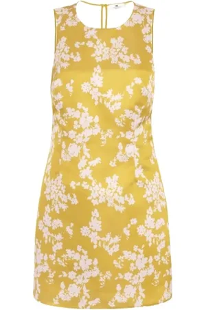 Elisabetta Franchi Femme, Robes, Jaune, Taille: 42 FR Robe Duchess sans Manches à Imprimé Floral