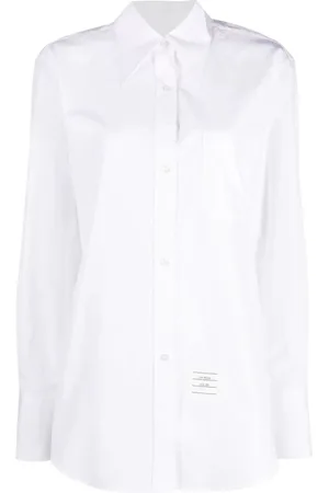 Thom Browne Femme, Blouses et Chemises, Blanc, Taille: 36 FR Chemise à Col Pointu Ample et Exagérée Facile à Porter