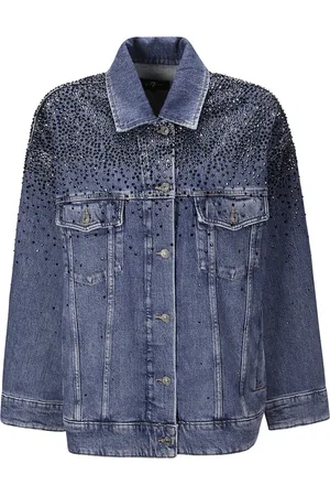 7 for all Mankind Femme, Vestes, Bleu, Taille: 40 FR Veste Boutonnée avec Clous Swarovski