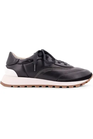 Brunello Cucinelli Femme, Chaussures, Noir, Taille: 36 EU Baskets en cuir avec détail de bande précieuse