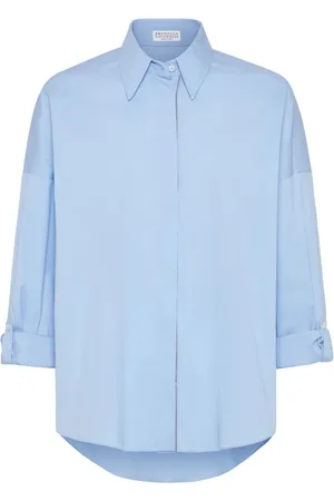 Brunello Cucinelli Femme, Blouses et Chemises, Bleu, Taille: 40 FR Chemise Bleu Clair