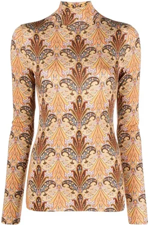 Etro Femme, Pulls, Multicolore, Taille: 38 FR Pull Col Roulé Graphique Médaillon Cachemire