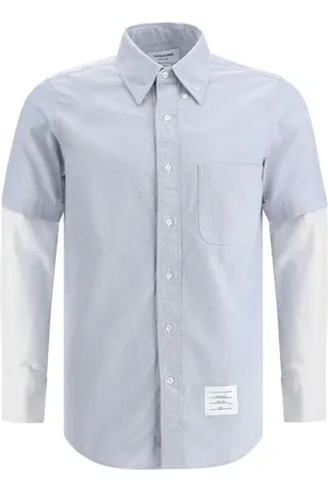 Thom Browne Homme, Chemises, Bleu, Taille: S Chemise Oxford à Manches Double Épaisseur
