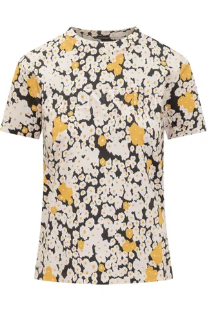 Lanvin Femme, Tops, Multicolore, Taille: 36 FR T-shirt à Manches Courtes avec Logo Brodé et Motif de Bouquets de Marguerites