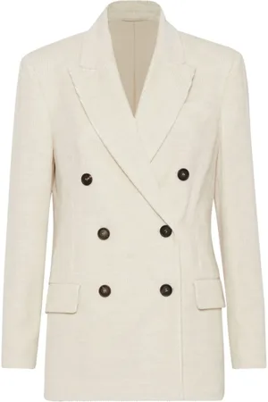 Brunello Cucinelli Femme, Vestes, , Taille: 34 FR Veste croisée en velours côtelé ivoire