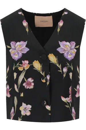 Twin-Set Femme, Vestes, Multicolore, Taille: 40 FR Gilet floral en viscose avec encolure en V