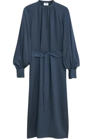 Filippa K Femme, Robes, Gris, Taille: 38 FR Robe Midi à Manches Longues Ceinturée