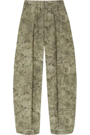 Cortana Femme, Pantalons, Vert, Taille: 40 FR Pantalon Large en Soie Imprimé Herba