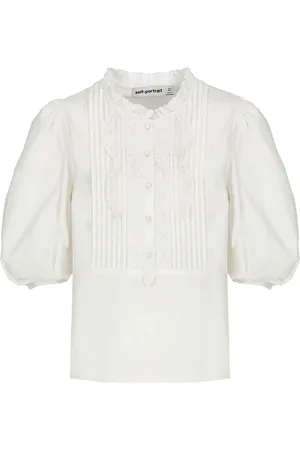 Self-Portrait Femme, Blouses et Chemises, Blanc, Taille: 40 FR Blouse en Tissu Plissé