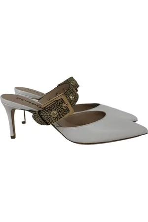 Borbonese Femme, Chaussures, Blanc, Taille: 37 EU Escarpins Décolleté en Cuir Blanc avec Boucle