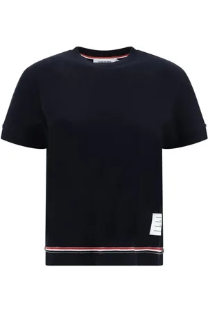 Thom Browne Femme, Tops, Bleu, Taille: 36 FR T-shirt à Bandes Colorées et Fentes Boutonnées