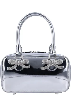 Self-Portrait Femme, Sacs, Gris, Taille: ONE Size Mini sac cabas métallique en cuir