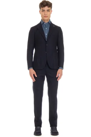 TAGLIATORE Homme, Costumes, Bleu, Taille: XL Robe Bleue en Flanelle avec Poches Plaquées