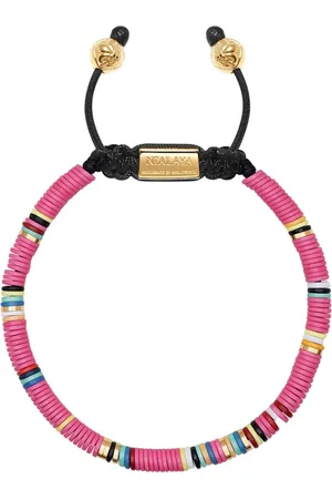 Nialaya Homme, Accessoires, Jaune, Taille: XL Bracelet de perles avec des perles roses et dorées en forme de disque