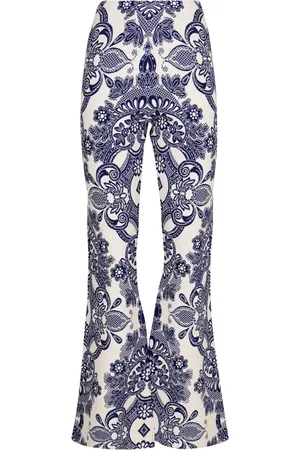 Etro Femme, Pantalons, Bleu, Taille: 38 FR Pantalon Évasé Tricoté à Motif Jacquard