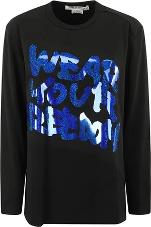 Comme des Garçons Femme, Tops, Noir, Taille: 40 FR T-shirt à Manches Longues et Imprimé Pailleté