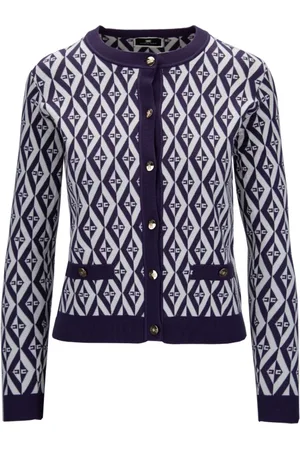 Elisabetta Franchi Femme, Pulls, Blanc, Taille: 36 FR Cardigan Boutonné à Motif Logo