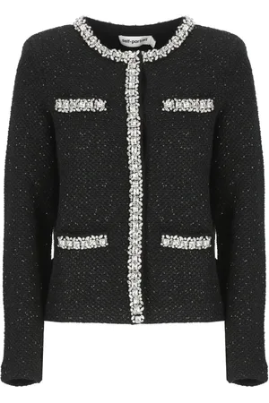 Self-Portrait Femme, Pulls, Noir, Taille: 40 FR Cardigan Noir en Mélange de Laine avec Strass