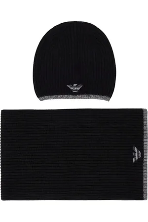 Emporio Armani Homme, Accessoires, Noir, Taille: ONE Size Ensemble Luxe Bonnet et Écharpe Noir et Gris avec Logo