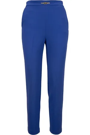 Elisabetta Franchi Femme, Pantalons, Bleu, Taille: 38 FR Pantalon à Fermeture Éclair et Détails Métalliques Dorés