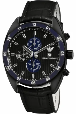 Emporio Armani Homme, Accessoires, Noir, Taille: ONE Size Montre Quartz en Cuir Noir