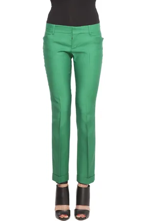 Dsquared2 Femme, Pantalons, Vert, Taille: 36 FR Pantalon Stretch en Soie et Laine