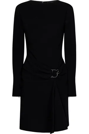 Dsquared2 Femme, Robes, Noir, Taille: 36 FR Robe Noir Drapée avec Logo Métal Doré