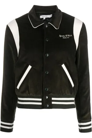 Sporty & Rich Femme, Vestes, Vert, Taille: 40 FR Blouson aviateur varsity en velours côtelé brodé