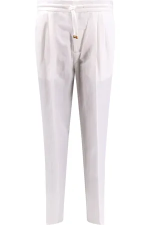Brunello Cucinelli Homme, Pantalons, Blanc, Taille: L Pantalon à Cordon en Lin et Coton