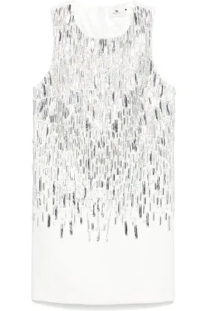 Elisabetta Franchi Femme, Robes, Gris, Taille: 40 FR Mini-robe argentée brodée à encolure ras du cou