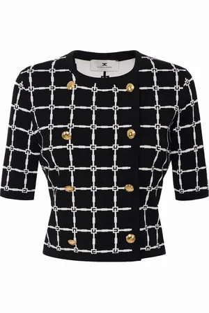 Elisabetta Franchi Femme, Pulls, Noir, Taille: 44 FR Cardigan Jacquard avec Motif Logo