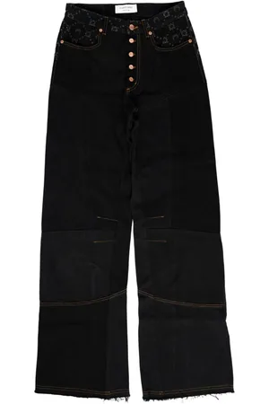 Marine Serre Femme, Pantalons, Noir, Taille: 40 FR Pantalon Évasé en Denim
