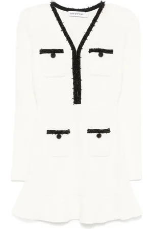 Self-Portrait Femme, Robes, Blanc, Taille: 36 FR Robe à Manches Longues Ornée de Perles