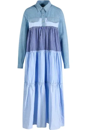 CIRCUS HOTEL Femme, Robes, Bleu, Taille: 36 FR Robe en denim et popeline à volants