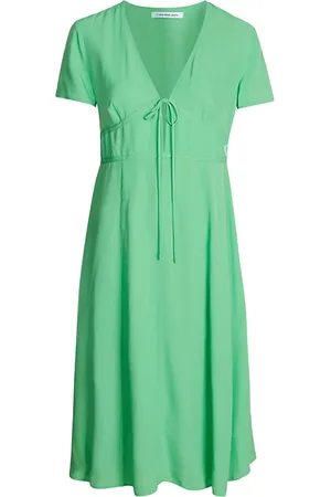 Calvin Klein Femme, Robes, Vert, Taille: 38 FR Robe Chemise à Manches Courtes