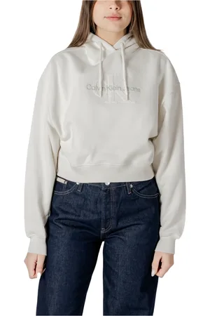 Calvin Klein Femme, Sweatshirts et sweats à capuche, Blanc, Taille: 40 FR Sweat à Capuche Blanc en Coton