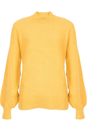 Silvian Heach Femme, Pulls, Jaune, Taille: 38 FR Pull Élégant à Col Roulé avec Encolure Golf et Manches Bouffantes